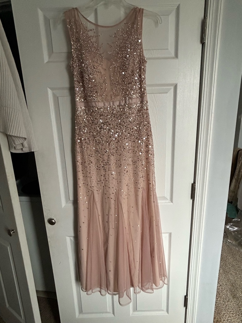 Adrianna Papell Dusty Rose Sequin Mesh Prom Gown